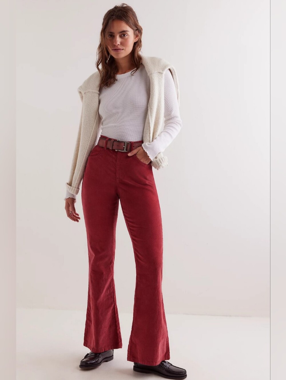 WE THE FREE CRVY Karma Cord Flare Corduroy Pants Red Dahlia Size XXL